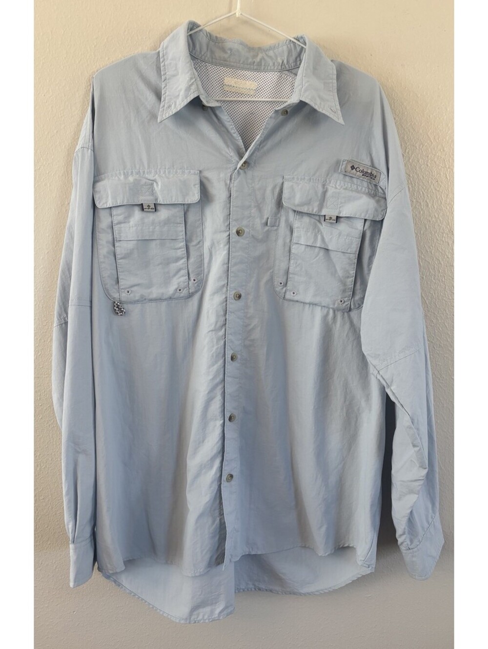 Columbia PFG Mens Large Loose Fit Long Sleeve Fishing Shirt Light Blue